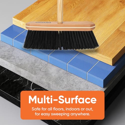 Image of Superio Kitchen Broom Premium Black Tampico Bristles, Wood USA Handle, Heavy Duty Household Broom - Easy Swiping Dust and Wisp, Home, Kitchen Bedroom, Lobby, Floors and Corners