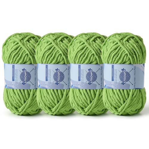 Image of 4 Pack Chunky Chenille Yarn for Crocheting, Baby Yarn for Crocheting Soft Blankets, Bulky Yarns for Crochet Amigurumi, 400g (297yds) Fluffy Velvet Yarns for Hand Knitting (4 Grass Green)
