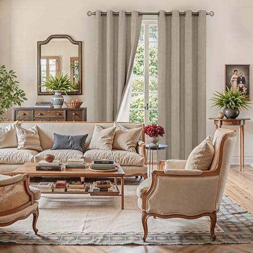 Image of YoungsTex Taupe Linen 100% Blackout Curtains for Bedroom 80 Inches Long, Tan Thermal Insulated Drapes with Grommet Room Darkening for Living Room, 2 Panels, 52 X 80 Inch