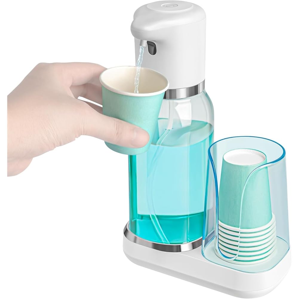 Hndhbfgrt Automatic Mouthwash Dispenser Smart Electric for Bathroom Set with Cup, 25 Oz Mouthwash Container Included