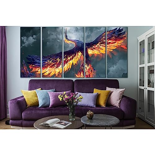 Toile géante Phoenix ZELLART décoration murale salon tableau de 5 pièces