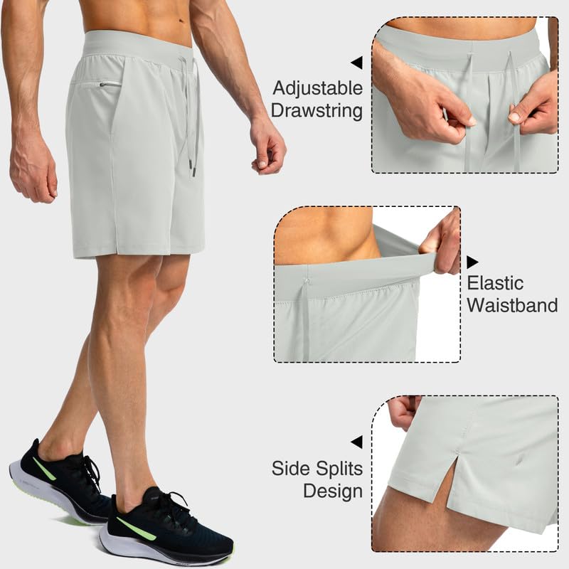 Image of Men's Running Shorts with Zipper Pockets 7 Inch Lightweight Quick Dry Gym Workout Athletic Shorts for Men