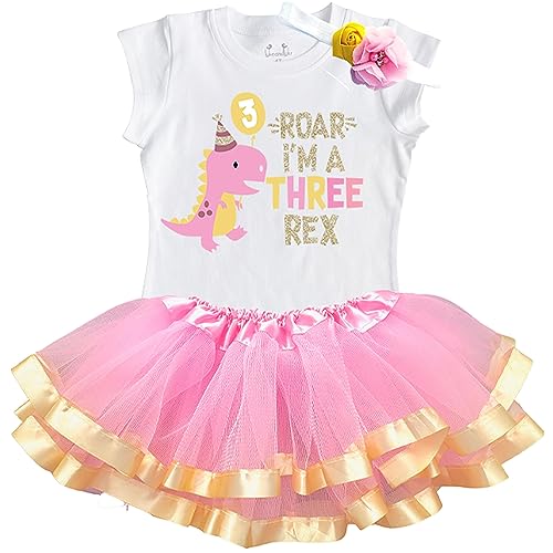 Luke and Lulu 3rd Birthday Girl Outfit - Three Rex Girl Outfit - Third Birthday Shirt Tutu Three Rex Decorations