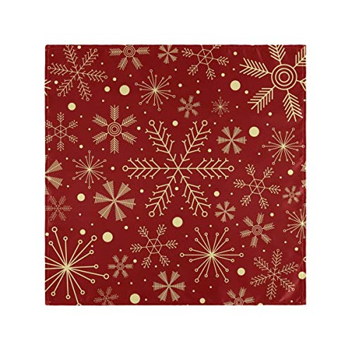 Christmas Snowflakes On Dark Red Cloth Napkins Washable Reusable Polyester Dinner Napkins 20 x 20 Inch for Home Weddings Parties Holiday Table Napkins Set of 6