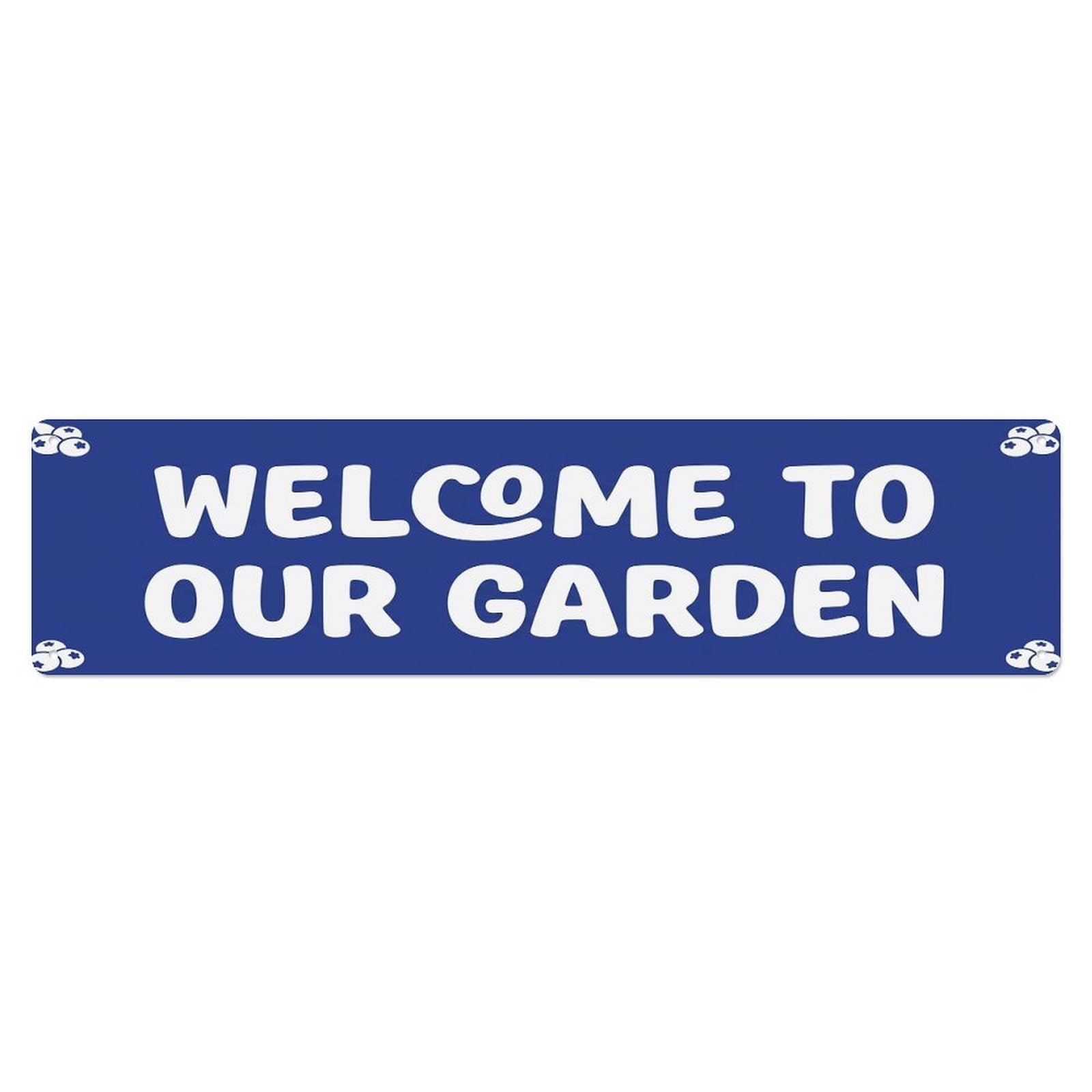 Vintage Welcome to Our Garden Blueberry Metal Tin Sign
