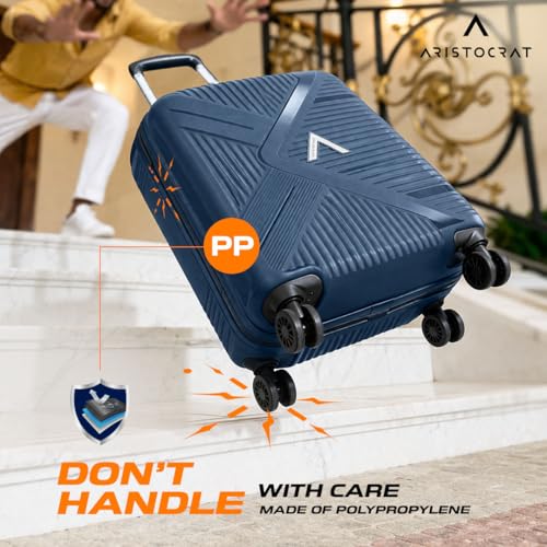 Image of Aristocrat Envoy Set of 2 Trolley Bag 55 & 65cm | Small & Medium Hard Luggage | 8-Wheel Suitcase for Travel | Combination Lock with Sturdy Zipper | Polypropylene | 3 Year International Warranty (Blue)