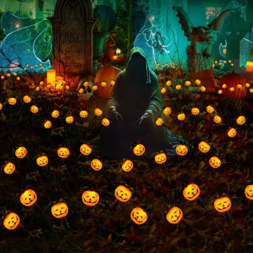 Cujemy Halloween Decorations Outdoor 2 Pack Pumpkin Swaying Solar Lights - image 1