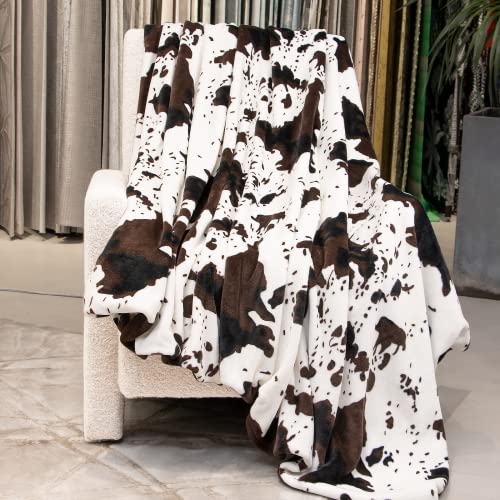 Image of Cow Print Blanket Lightweight Ultra Soft Plush Fleece Throw - Cozy Warm Farmhouse Decor, Brown & White Fuzzy Blanket for All Seasons, Birthday Gifts for Teenage Girls Boys Women 50x60 Inch