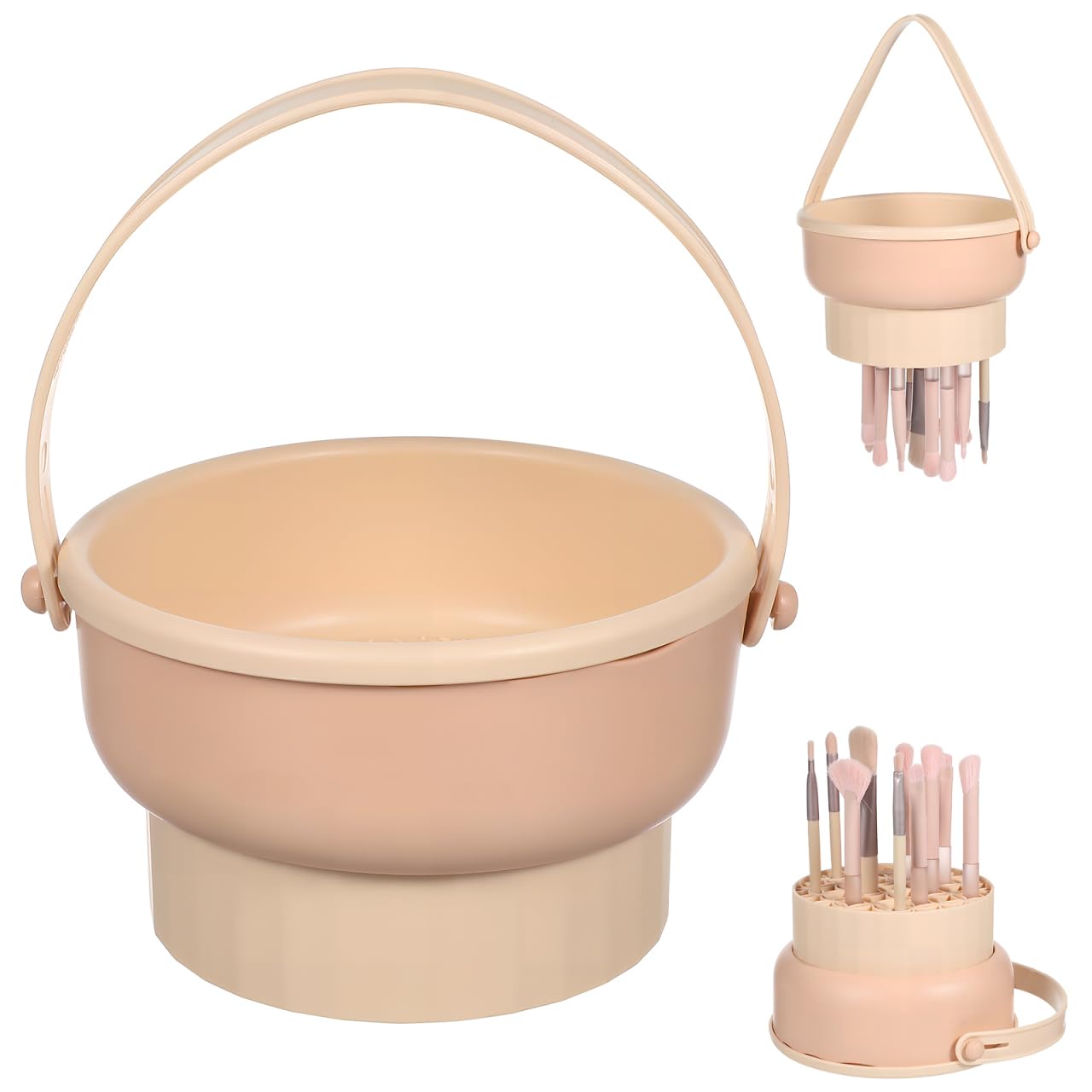 Ipetboom Multifunctional Makeup Brush Cleaning Bowl with Drying Holder Silicone Makeup Brush Cleaner Pad and Cosmetic Sponge Washing Tool Portable 5X5X3 Inch Beauty Cleaner