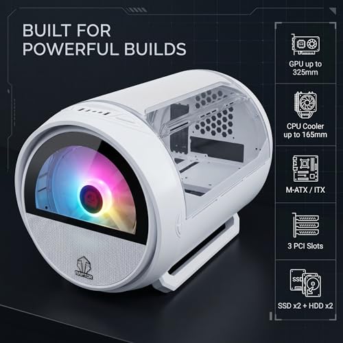 Image of Raptor Vortex RGB Gaming Cabinet (Black /White) | Panoramic Tempered Glass PC Case | mATX & Mini-ITX Support | Preinstalled RGB Fan | High Airflow Compact CPU Cabinet