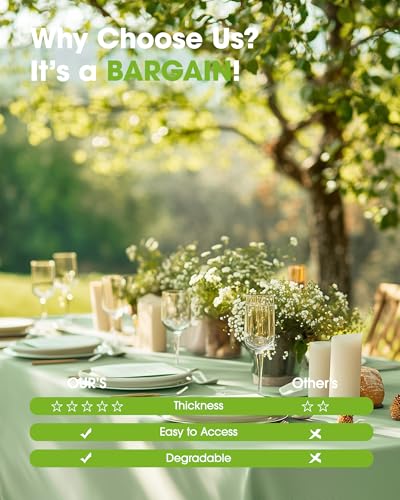 Image of Pureegg Plastic Table Cloth Disposable 8 Pack, 54 x 108 Inch Table Cloths, Easter Party, Decorative Tablecloths, Rectangle, Light, Pastel Plastic Cover, Leakproof & Sturdy, Sage Green