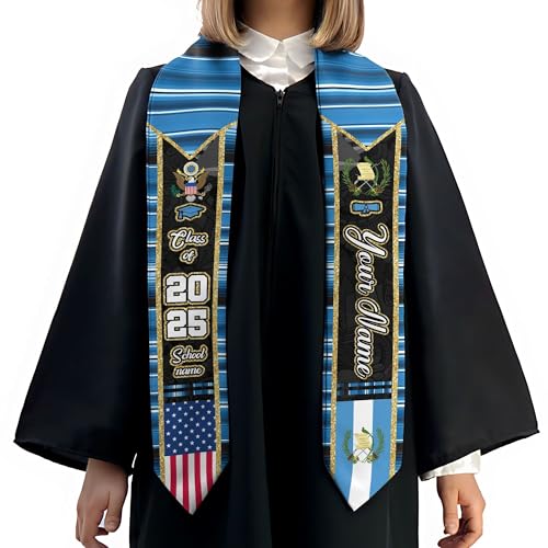 MonkeyVan Personalized Graduation Stole for Guatemalan Senior, Guatemala Flag Graduation Sash Class of 2025 Grad Gifts S50