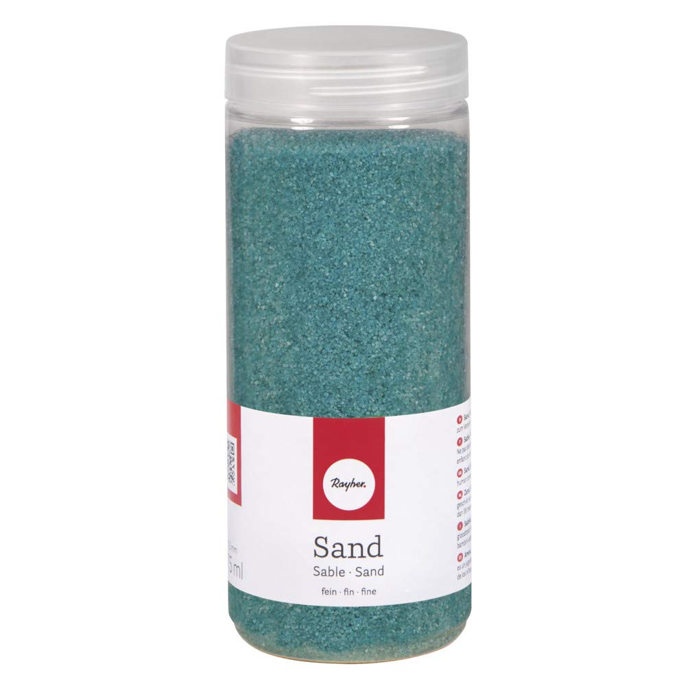 Rayher 39339404 sand, fine, 0.1-0.5 mm, tin 475 ml, turquoise