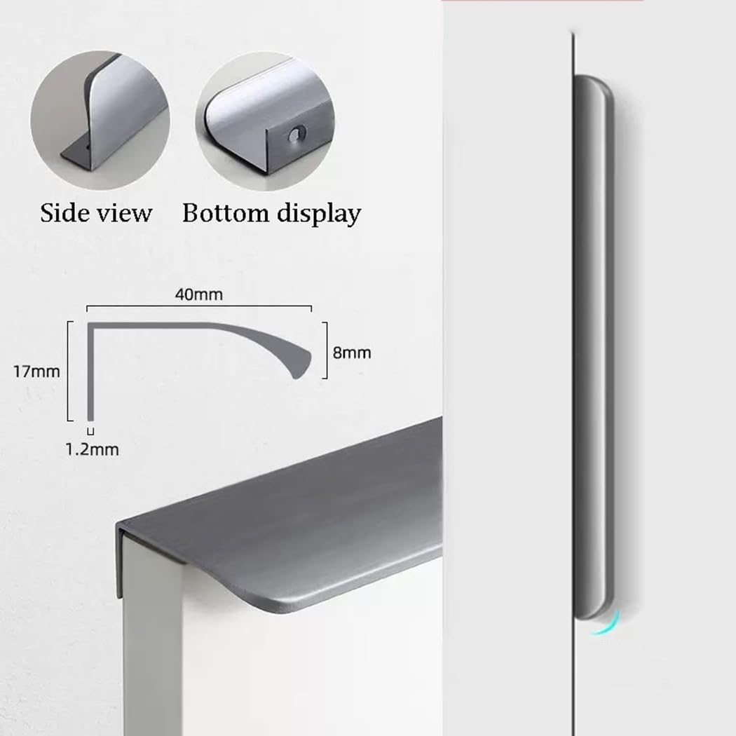 Uchwyty na krawędź, Ukryte uchwyty kuchenne ze stopu aluminium, szare, w zestawie 2 sztuki w różnych rozmiarach(Overall length 1200mm)