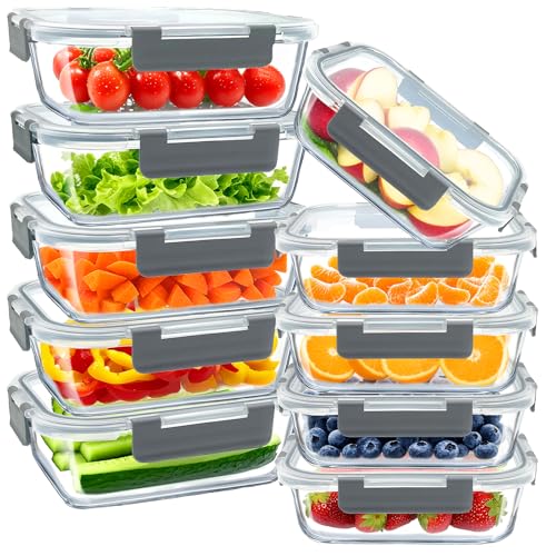 Bestfull 10 Pack Glass Meal Prep Containers with Lids Airtight 36oz & 12.5oz, Stackable Glass Food Storage Containers BPA Free, Leak Proof, Microwave, Oven, Freezer and Dishwasher Safe