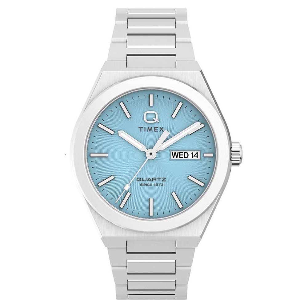 Timex Men's Q Continental Day and Date 39 mm Quartz Watch - Stainless Steel Bracelet with Blue Dial TW2Y35200