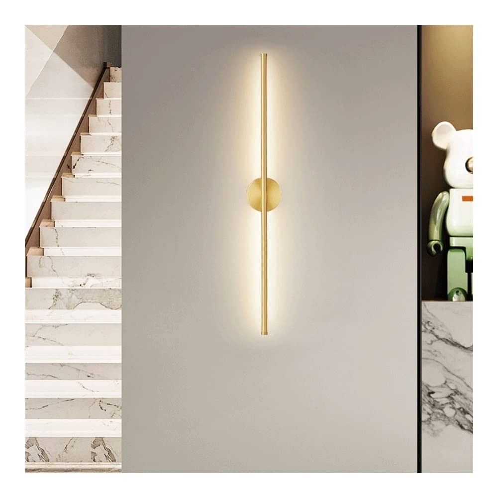 Prettiee Wall Sconces Modern Long Strip Wall Lamp Simple LED Disc Wall Sconce Three-Color Light-Changing Cylinder Wall Mounted Lighting Fixture for Living Room Bedroom Corridor (Gold 100cm)
