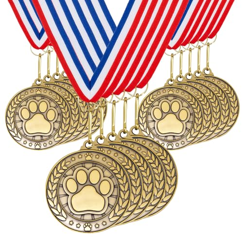 36 Pcs 2" Gold Dog Trophy Medals with Ribbons