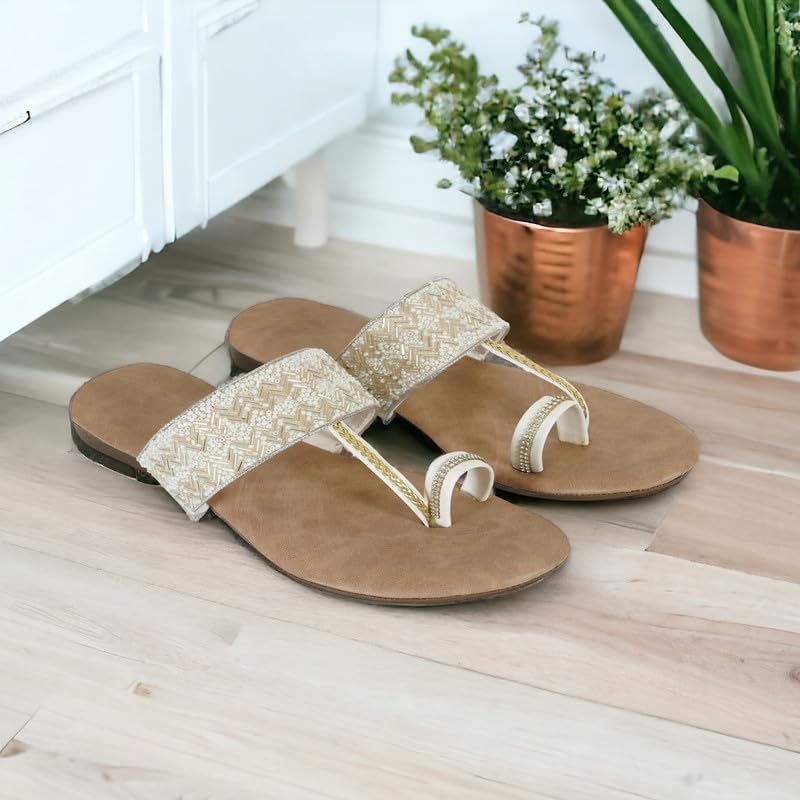 Image of DFR Flip Flops for Women Daily Use Comfortable Ethnic Embroidered Girls Slippers flipflops chappals