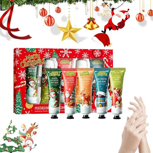 Crema Mani Set,Creme per Le Mani Set Regalo di Natale,Crema Mani Regalo Natale Set,Nutriente e Riparare Mani Secche, Set Regalo Crema Mani per Compleanno, Natale, Anniversario e Festa,5 Pezzi