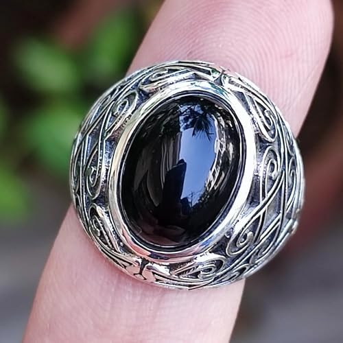 Schwarzer Onyx-Ring, 925 Sterling Silber handgefertigter Statement-Versprechensring für Frauen, natürlicher ovaler Edelstein-Boho-Schmuck, Juli-Geburtsstein, Geschenk für Sie