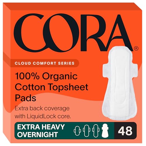 Image of Cora 100% Organic Cotton Topsheet Pads Extra Heavy Overnight Pads (48 Count)