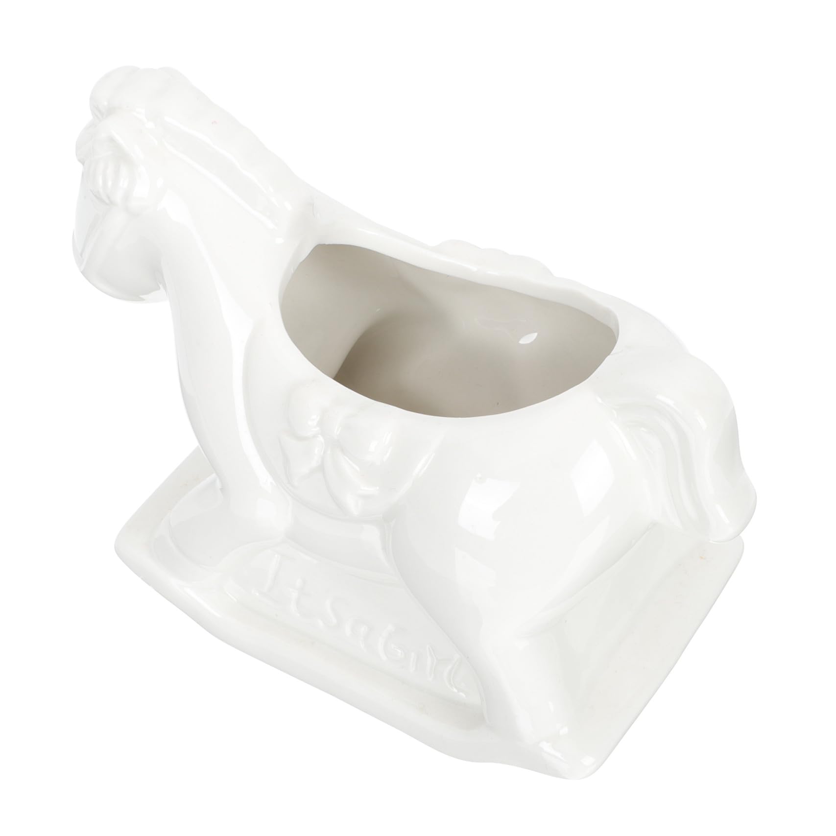 Pot de fleurs céramique blanc en forme de cheval bascule ludique