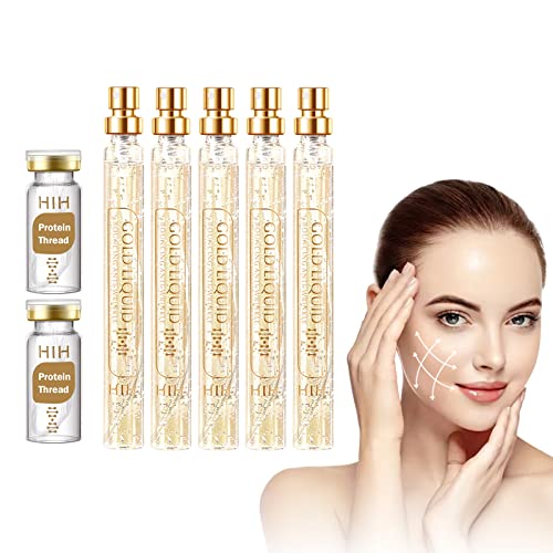 Sérum pour le visage doré,Fils de Collagène Absorbants,Fil de Soie de collagène Actif de sérum de Visage d'or 24K,Réduire les Rides,Absorbable Collagen Thread for Face Lift Anti-aging Moisturizing (A) Cover