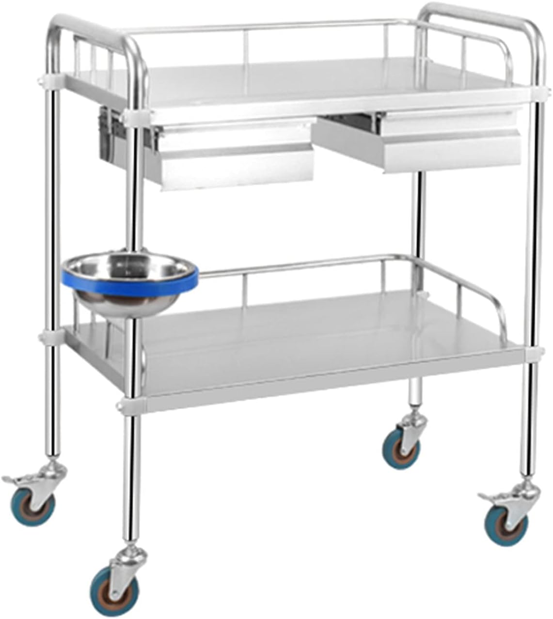 Stainless Steel Rolling Cart,2-Tier Medical Equipment Cart,Rolling Cart Commercial Wheel Dental Lab Cart Utility Services -Silver 23.6"