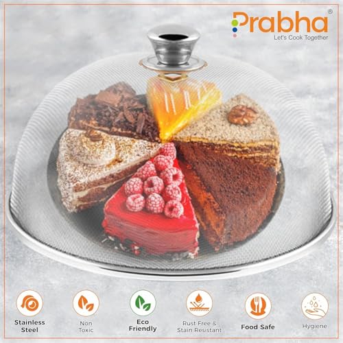 Image of Prabha Stainless Steel Dish Cover | Keep Your Food Fresh and Stylish | Ideal for Home & Kitchen, Flies Mosquitoes Insect Proof Dining Tables Covers Fruits, Cake, Vegetable, Rice Cover. (31 CM)