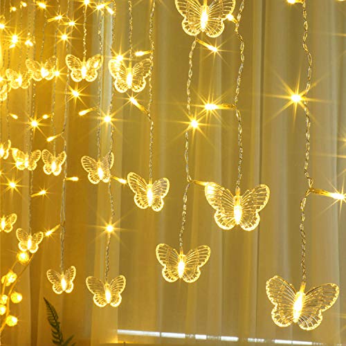 Image of Decorman Butterfly Curtain Lights, 13ft 96 LED USB Window Fairy Lights 16 Butterflies 8 Modes Firefly Twinkle Timer String Lights with Remote for Room Bedroom Wall Ceiling Party Wedding Christmas