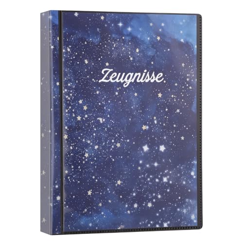 Thboxes Zeugnismappe A4 mit 40 Klarsichthüllen Dokumentenmappe Zeugnismappe Mädchen Jungen Erwachsene Sichtbuch für Zertifikate Urkunden Zeugnisse Einband mit Einstecktasche (Sternenhimmel)