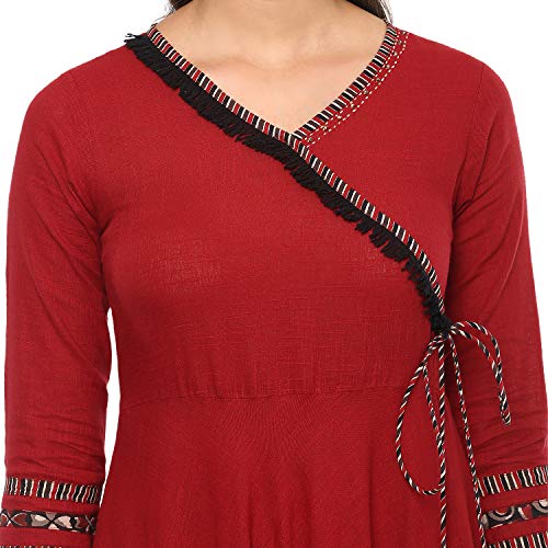 Image of Yash Gallery Women's Rayon Relaxed Fit Angrakha Kurta