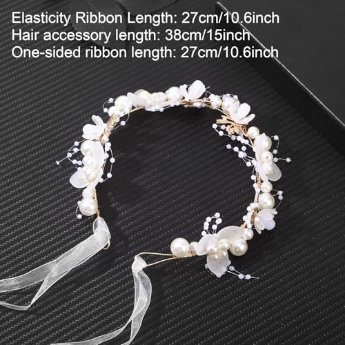 Flower Girls Hair Accessory,Headpiece Pearl Hair Accessories,Bridal Headband Wedding Accessories,White Flowers Crown for Girls Flower Headband for Females for Fairy Dresses Decorations2