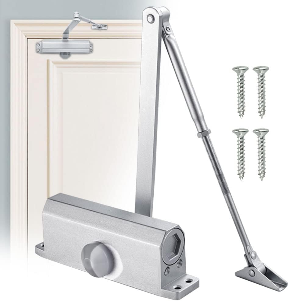 Automatische deursluiter voor de tuin, veerdeursluiter met 4 schroeven en instelhendel, automatische deursluiter voor kamerdeuren, kantoren, hotelkamers, deuren