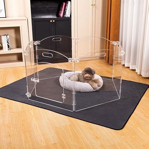 Dog Playpen OR Extra Wide 144" House Dog Gates 2-in-1 – Foldable 6 Panel Acrylic Indoor Fence, Clear Pet Gate with Door, 24" Tall Freestanding Play Pen for Puppy Small to Medium Dogs Cover