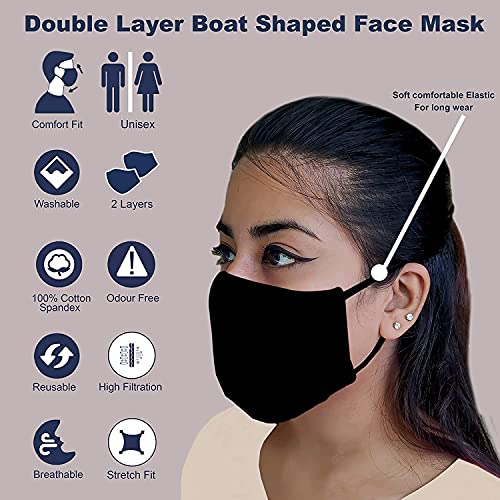 Image of Black Cotton Face Mask Reusable: Super Soft Washable Cover for Protection against Dust and Airborne Particles for Men /Women /Unisex Adults.