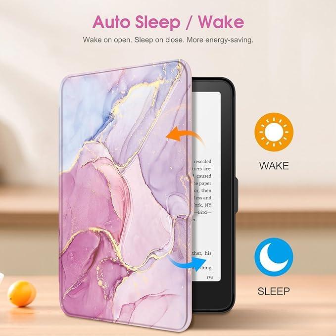 Image of ProElite Cover Case for Kindle Paperwhite 12th Gen 7 inch Case, Slim Smart Flip case Cover for Amazon Kindle Paperwhite 12th Generation 7 inch 2024, Marble Pink