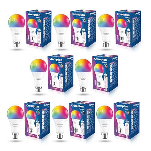 Crompton Immensa 9W Bluetooth Enabled Smart Bulb B22 | 16 million Colours | White Tunable (Warm, Neutral & Cool White) & Dimmable | App-Control |Music Sync|Perfect light for all occasions|Pack of 8