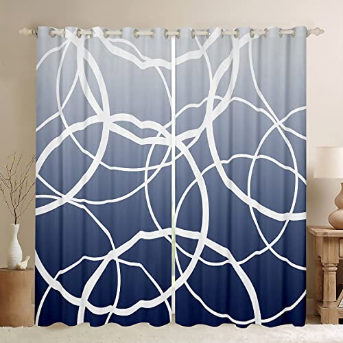 Circle Geometry Window Curtains,Navy Gradient Curtain,Abstract Stripes Window Drapes for Kids Teens Boys Young Man,Modern Bedroom Decorative,Modern Style Curtain,38Wx54L