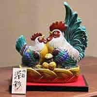 九谷焼、酉の置物 楽天市場】九谷焼 縁起干支置物 陶幸7号太鼓乗り酉 金銀釉彩