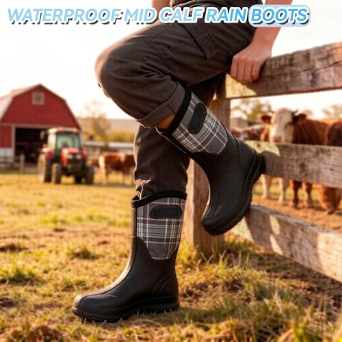 Image of Hbxooxts Women Mud Boots Waterproof Garden Shoes, Anti-Slip Rubber Rain Boots for Women, Outdoor Work and Farming with Easy-Clean Design