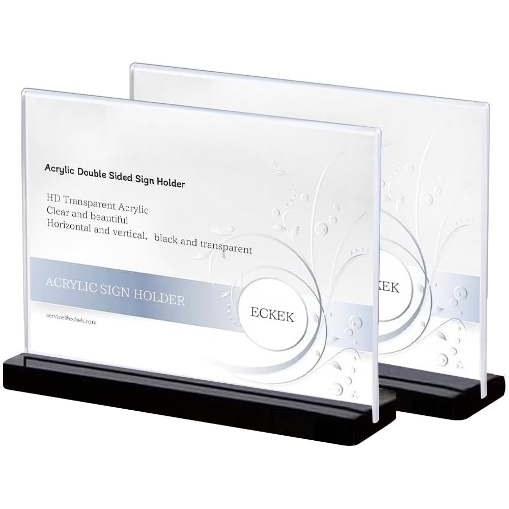 ECKEK 2 Pack Acrylic Sign Holder Menu Displays Double Sided Sign Stand A4/A5/A6 Clear (Black Horizontal A6 148×105mm/5.83×4.13 inches)