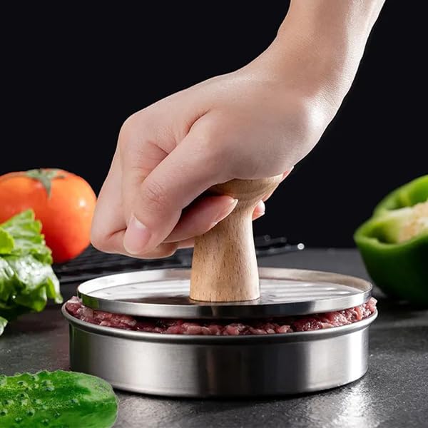 MOUMOUTEN 5 Inch Burger Press, Stainless Steel Non-Stick Hamburger Patty Maker with Plastic Handle, Hamburger Meat Press for Beef Pattie BBQ Grill