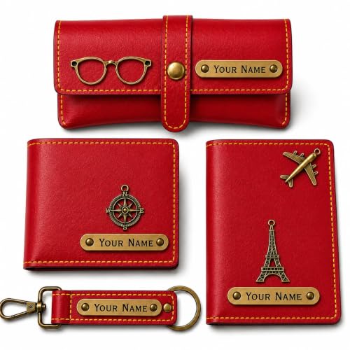 Image of Premium Corporate Gift Set | Personalized Wallet, Passport Cover, Keychain & Sunglass Cover | Customized Gift for Men