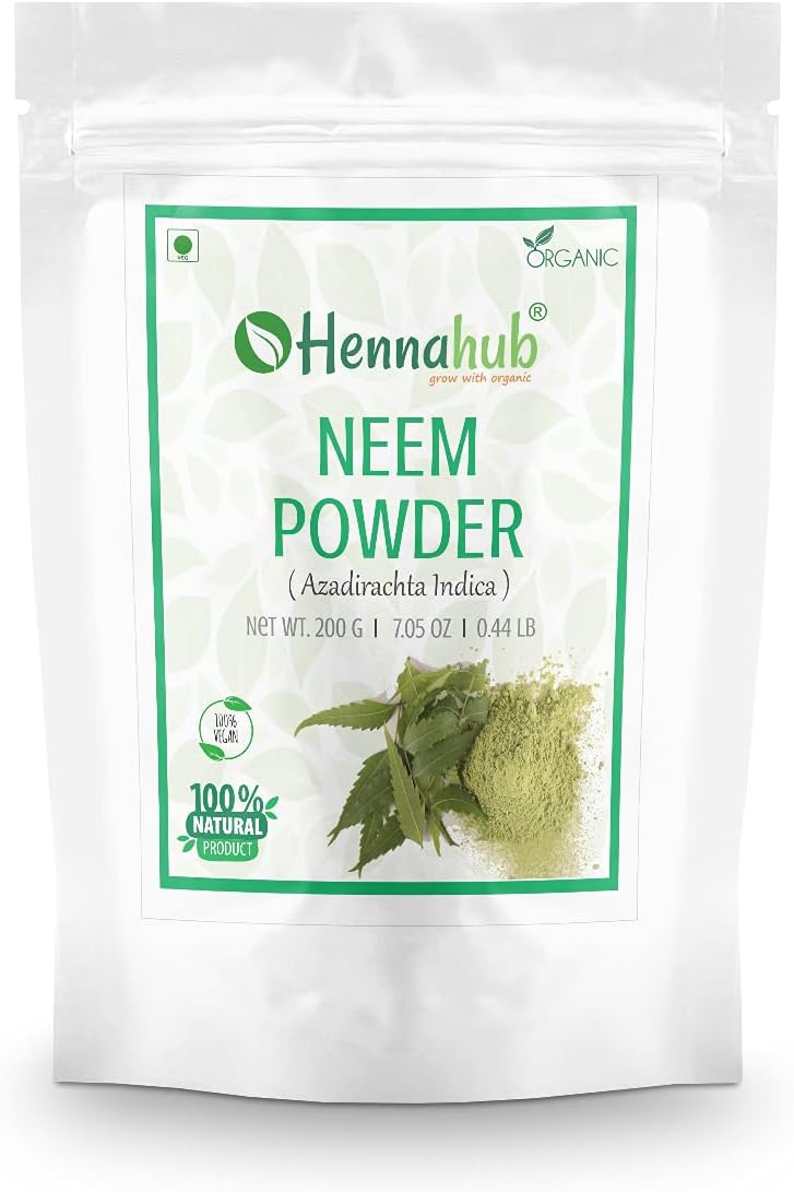 HENNAHUB Pure Organic Neem Powder for Hair Care and Natural Glowing Skin Care Face Mask, 200gm