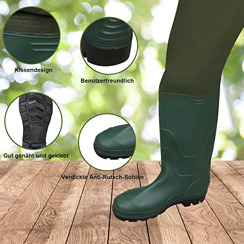 Jiubiaz Wathose 70D Nylon Composite PVC Angelhose, mit rutschfesten Gummistiefeln, Teichhose, Hochwasserhose, geeignet für Baustellen, Angeln, Bauernhöfe, Gärten（XXL）
