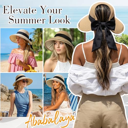 Sombrero de mujer con ala ancha y lazo estilo playa miniatura 7