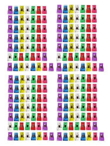haoa クリップ 仮止め アソート 50個入り(袋)×4の200個セット 18mm幅 事務用品 ソーイングクリップ 書類整理 裁縫 手芸 ミシン まち針 文房具 スタンド 袋止め プラスティック カラフル (アソート)