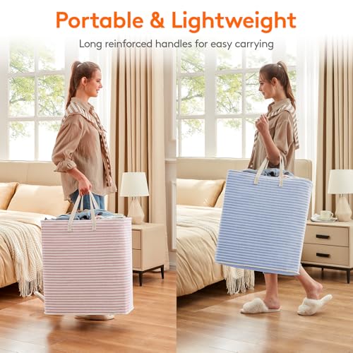 Image of Lifewit 2 Pack Laundry Basket 100L Each, Collapsible Clothes Hamper with Reinforced Handles, Freestanding Waterproof Design for Bedroom and Laundry Room, Pink&Blue 200L Total